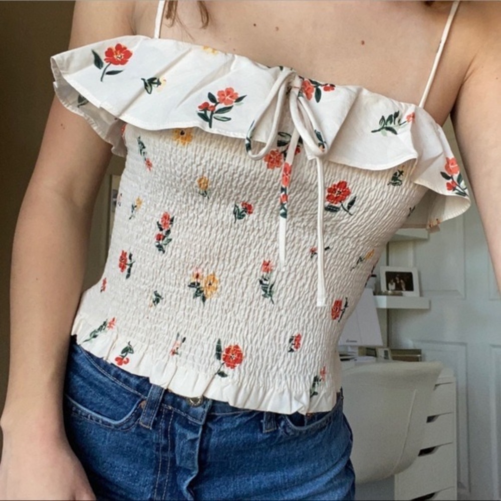 ZARA FLORAL SMOCKED TOP